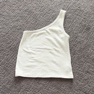 One-Shoulder Ribbed Tank Top - Cream